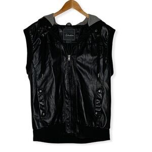 FAUX leather hooded vest